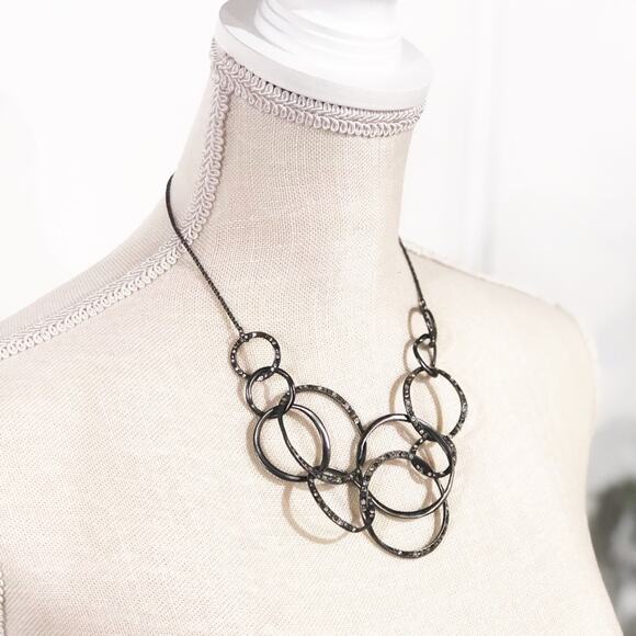 Fossil Pave Crystal & Hematite Hoop Link Necklace - Picture 1 of 6